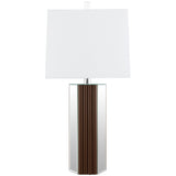 Elena Mirrored Table Lamp with Brown Tapered Base, 30-Inch