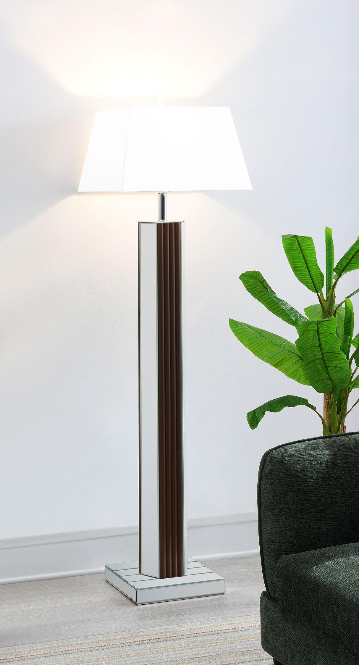 Elena 67" Mirrored Floor Lamp with Brown Scallop Detail