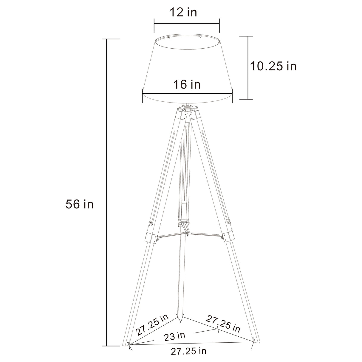 Dayton 56" Grey Metal Tripod Floor Lamp with Empire Shade