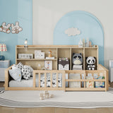 Platform Bed Frame With Guardrail, Storage Shelves & Bookshelf