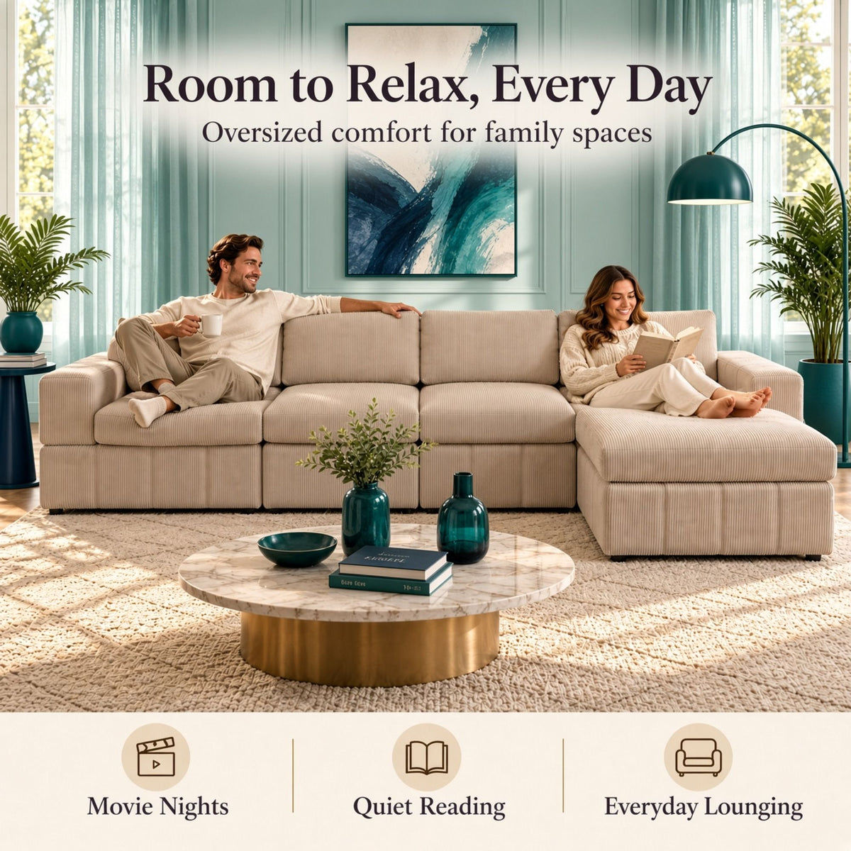 Modular Sectional Sofa, Reversible Set