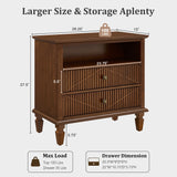 Nightstand With Charging Station, 2 Drawer Bedside Table - Walnut