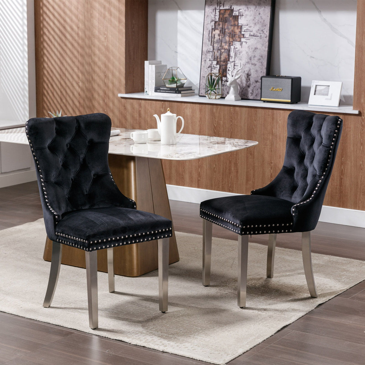 Nikki - Modern, High-End Tufted Solid Wood Contemporary Velvet Upholstered Dining Chair With Chrome Stainless Steel Plating Legs, Nailhead Trim (Set of 2) - Chair Sets - Alpine Outlets
