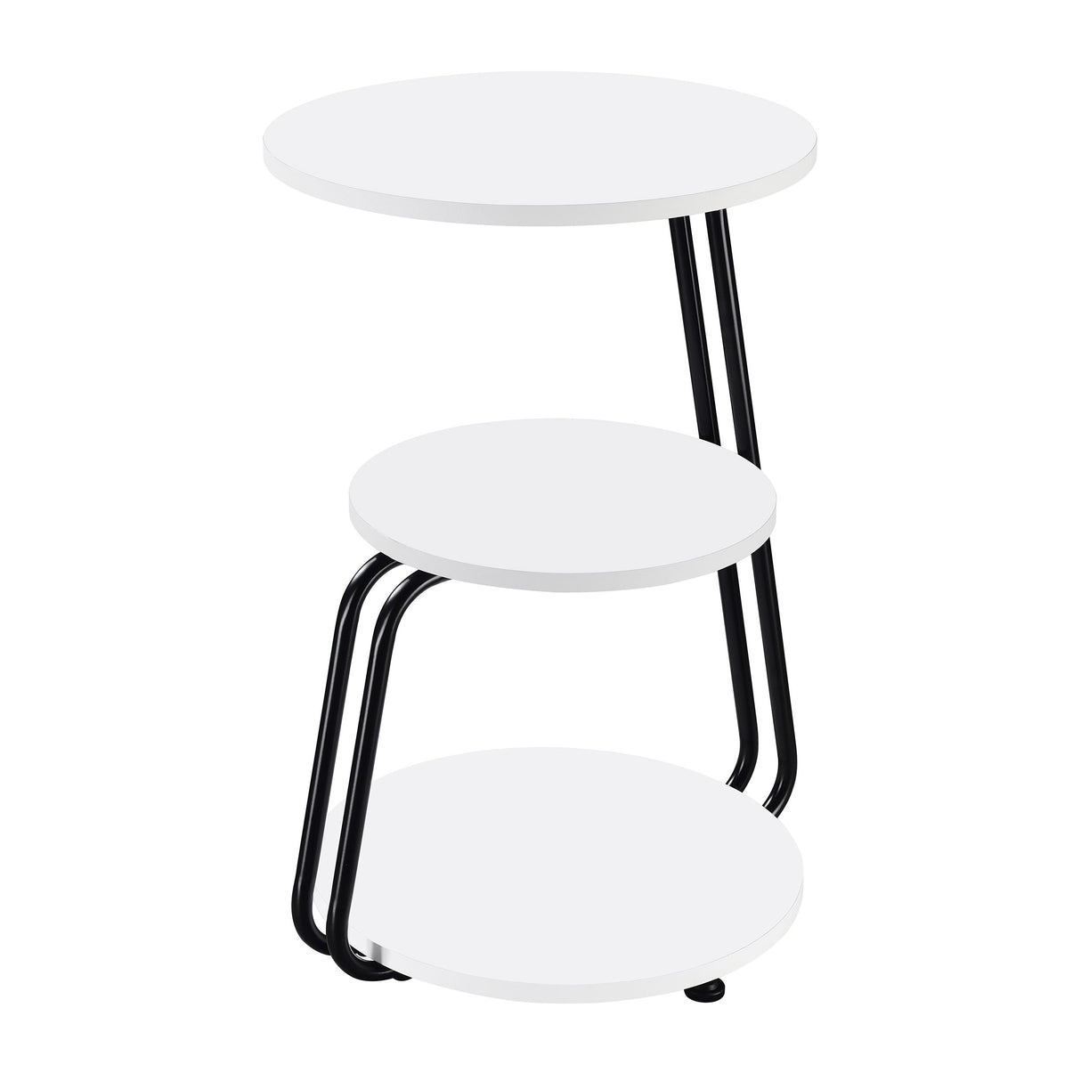 Hilly 3-Tier Round Accent Side Table, White and Black