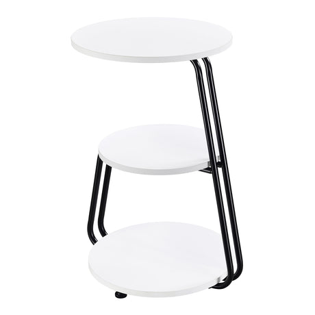 Hilly 3-Tier Round Accent Side Table, White and Black