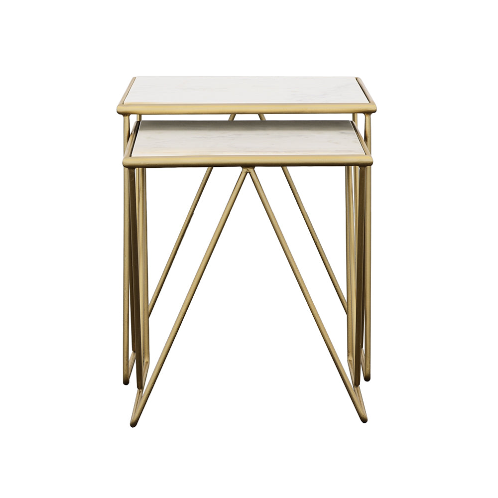 Bette White Marble and Gold 2-Piece Nesting Table Set