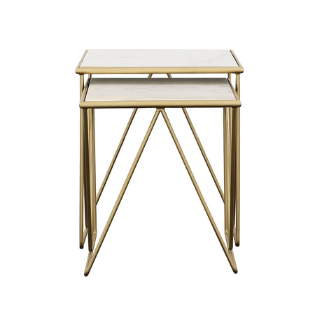Bette White Marble and Gold 2-Piece Nesting Table Set