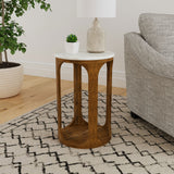 Berkeley Round Marble Top Side Table, White and Brown