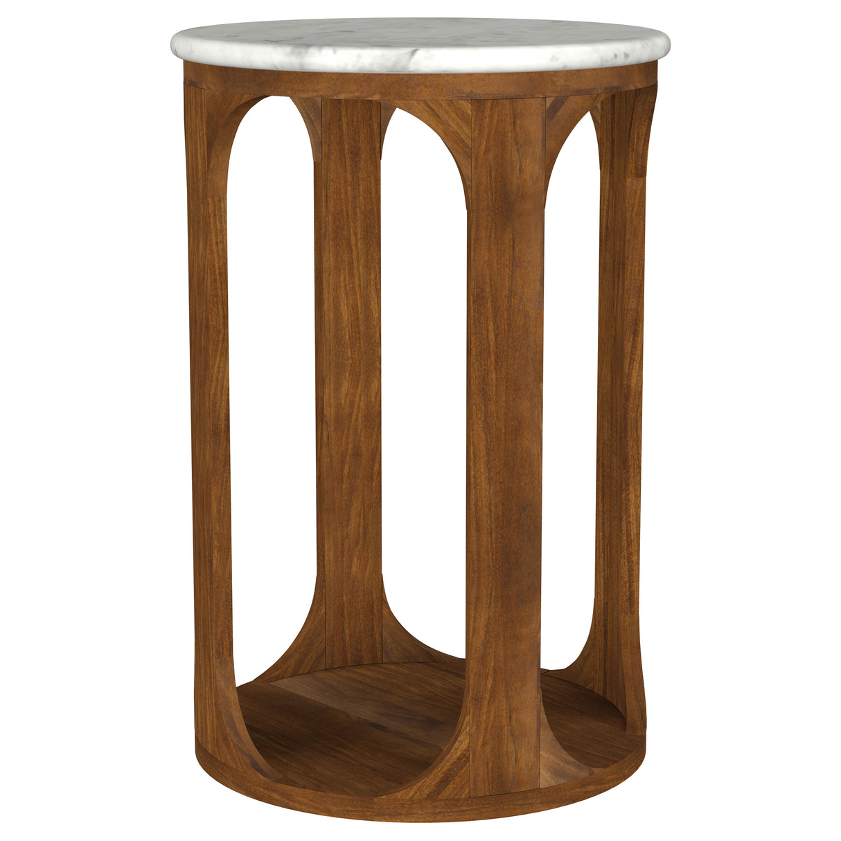 Berkeley Round Marble Top Side Table, White and Brown