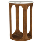 Berkeley Round Marble Top Side Table, White and Brown