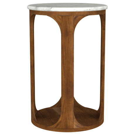 Berkeley Round Marble Top Side Table, White and Brown