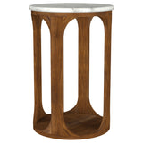 Berkeley Round Marble Top Side Table, White and Brown