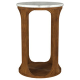 Berkeley Round Marble Top Side Table, White and Brown