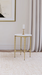 Baldwin Round Marble Top Side Table, White and Gold