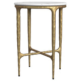 Baldwin Round Marble Top Side Table, White and Gold