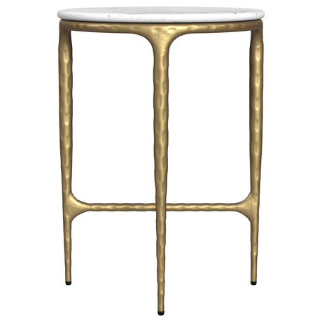 Baldwin Round Marble Top Side Table, White and Gold