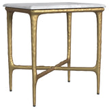 Baldwin Rectangular White Marble and Gold Side Table