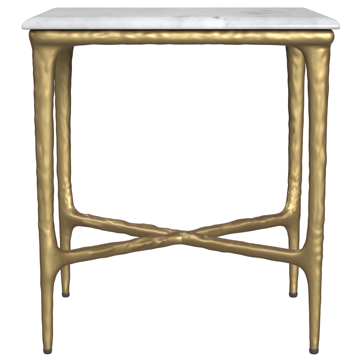 Baldwin Rectangular White Marble and Gold Side Table