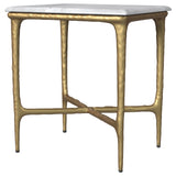 Baldwin Rectangular White Marble and Gold Side Table