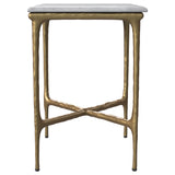 Baldwin Rectangular White Marble and Gold Side Table