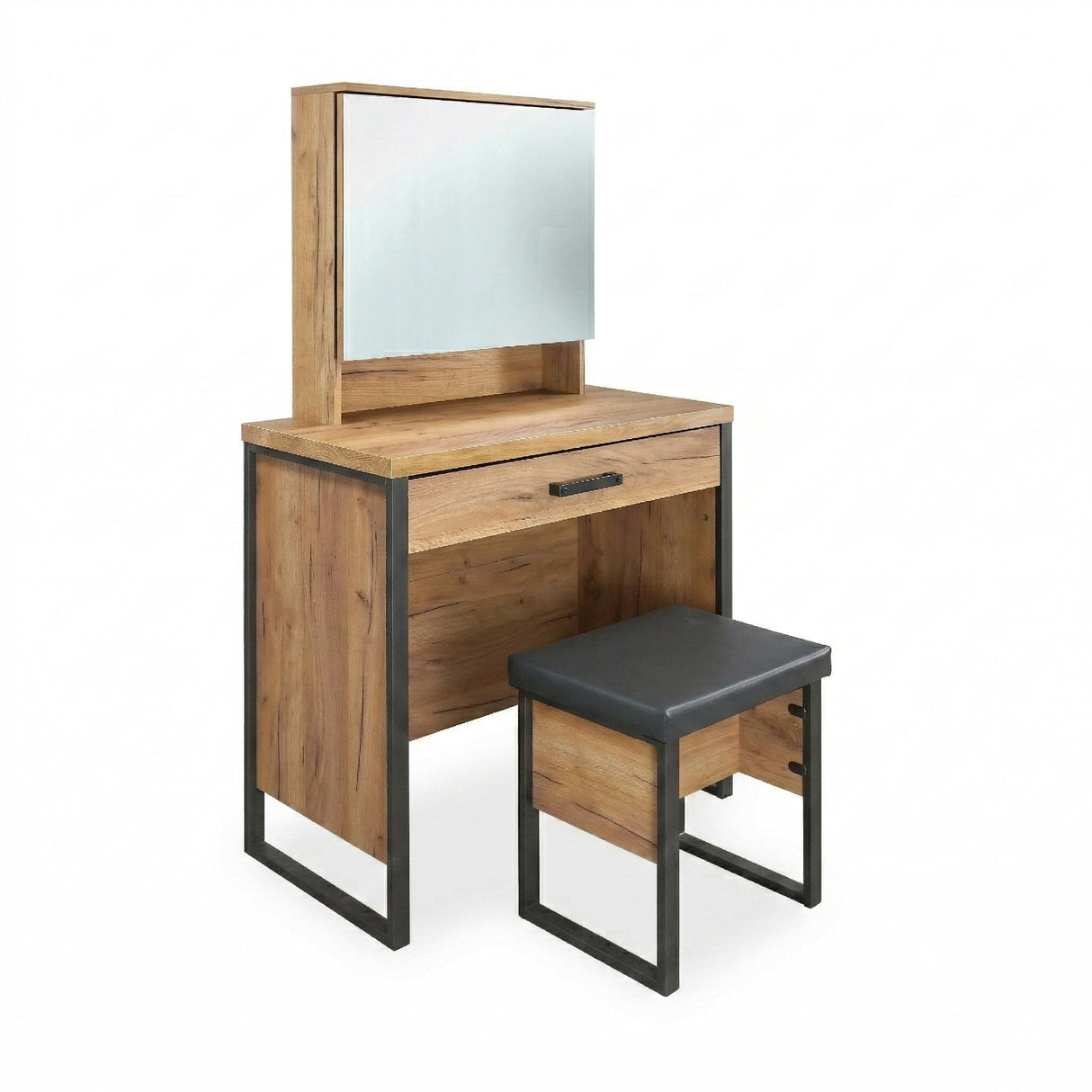 Bettin Golden Oak Vanity Set with Sliding Mirror and Stool