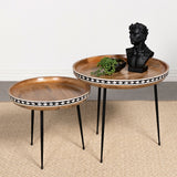 Ollie 2-Piece Mango Wood Bone Inlay Nesting Tables, Natural