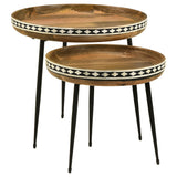 Ollie 2-Piece Mango Wood Bone Inlay Nesting Tables, Natural
