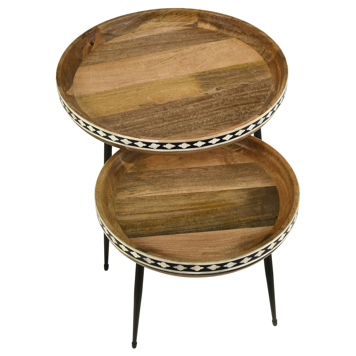Ollie 2-Piece Mango Wood Bone Inlay Nesting Tables, Natural