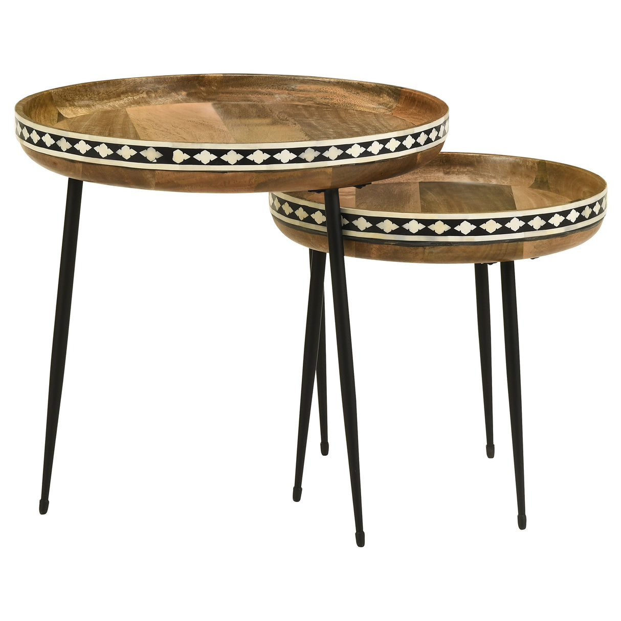 Ollie 2-Piece Mango Wood Bone Inlay Nesting Tables, Natural