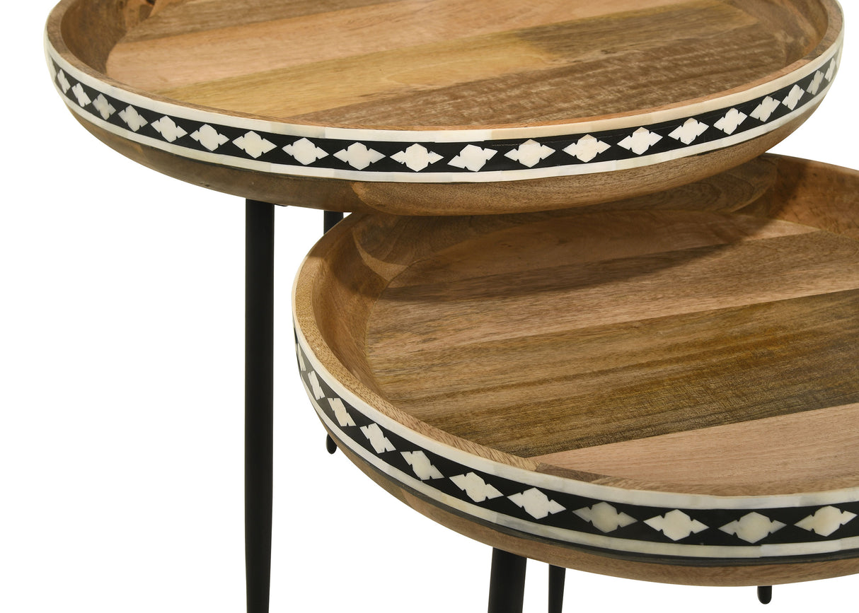 Ollie 2-Piece Mango Wood Bone Inlay Nesting Tables, Natural