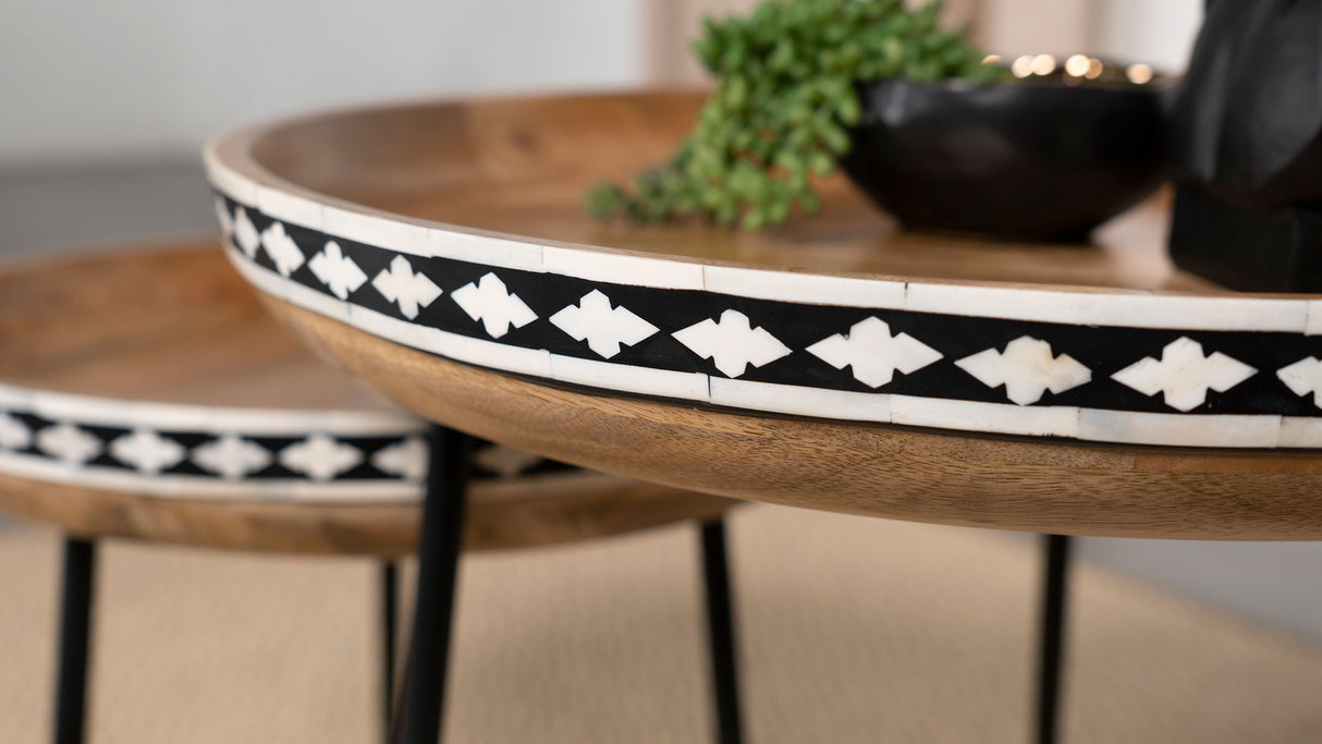 Ollie 2-Piece Mango Wood Bone Inlay Nesting Tables, Natural