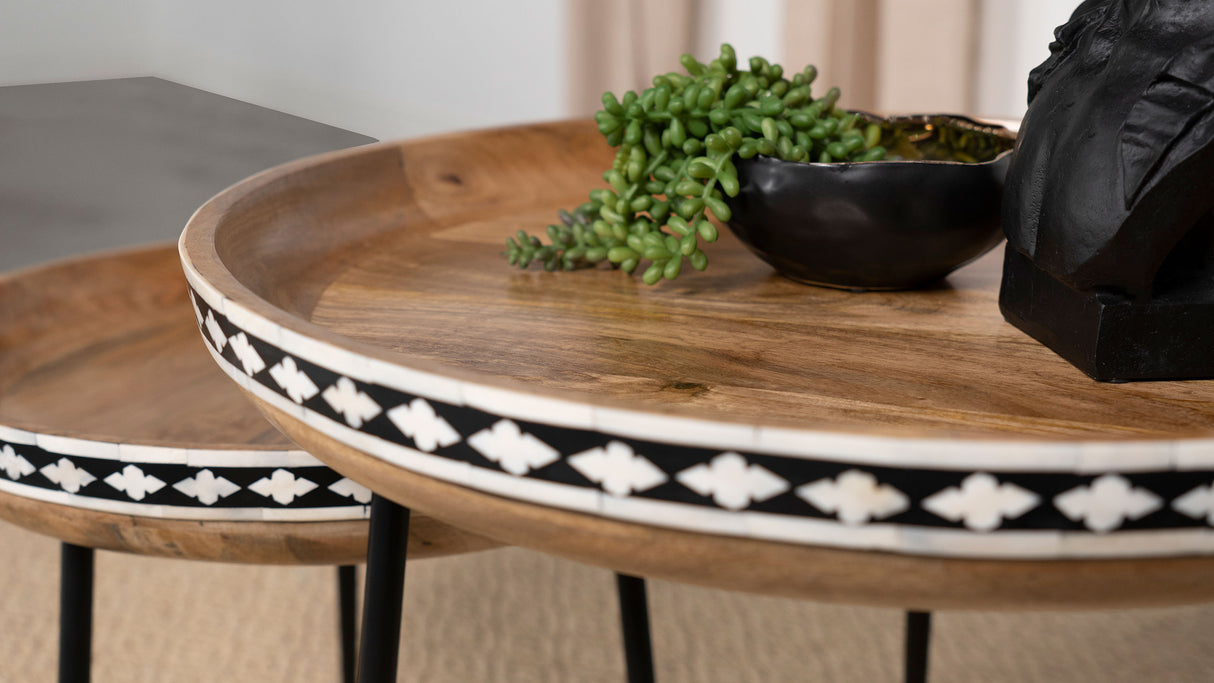 Ollie 2-Piece Mango Wood Bone Inlay Nesting Tables, Natural