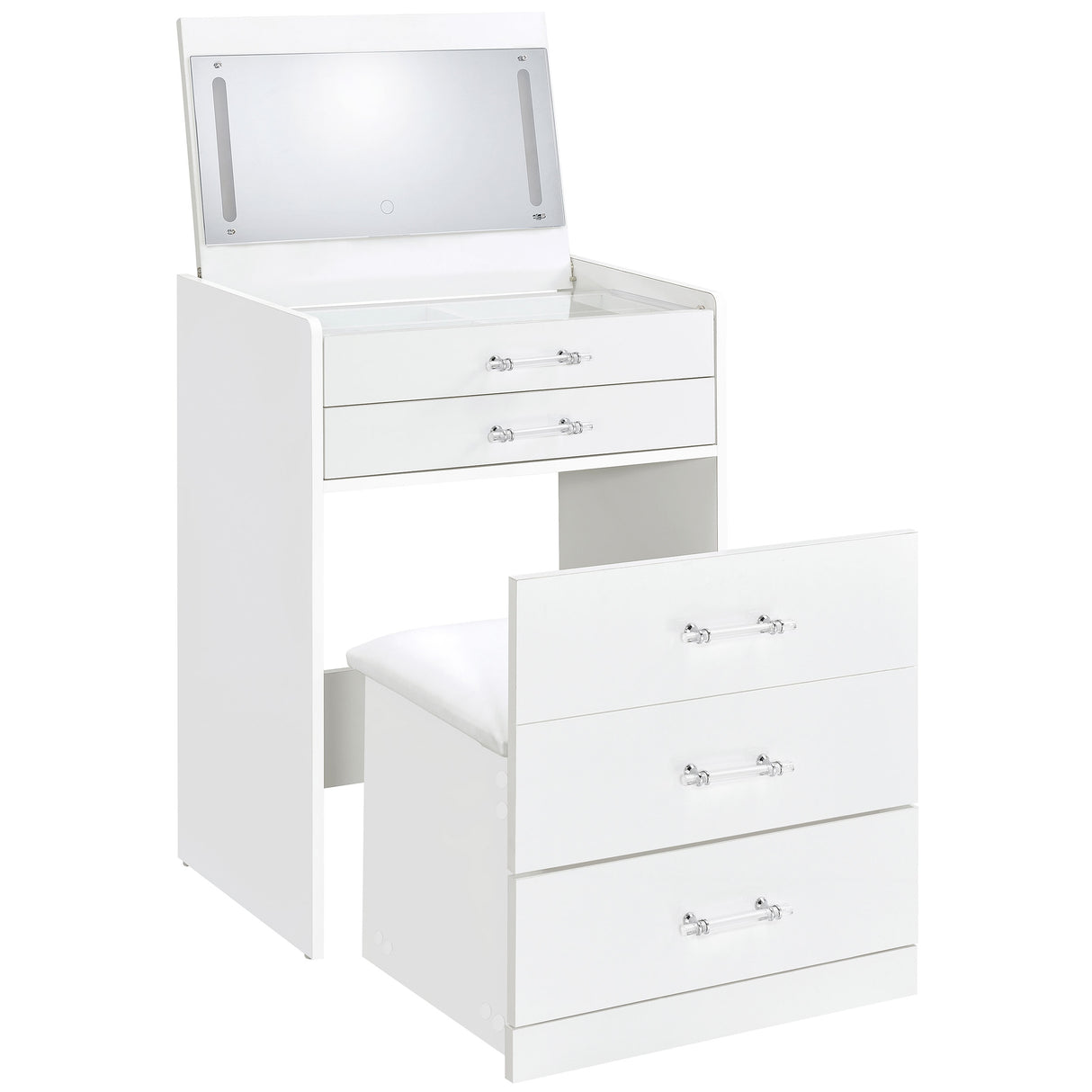 Danbury 3-Drawer Makeup Vanity and Stool Set, White High Gloss