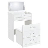 Danbury 3-Drawer Makeup Vanity and Stool Set, White High Gloss