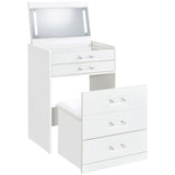 Danbury 3-Drawer Makeup Vanity and Stool Set, White High Gloss