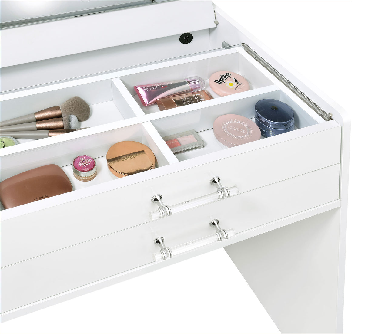 Danbury 3-Drawer Makeup Vanity and Stool Set, White High Gloss