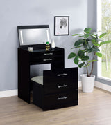 Danbury 3-Drawer Makeup Vanity and Stool Set, Black High Gloss
