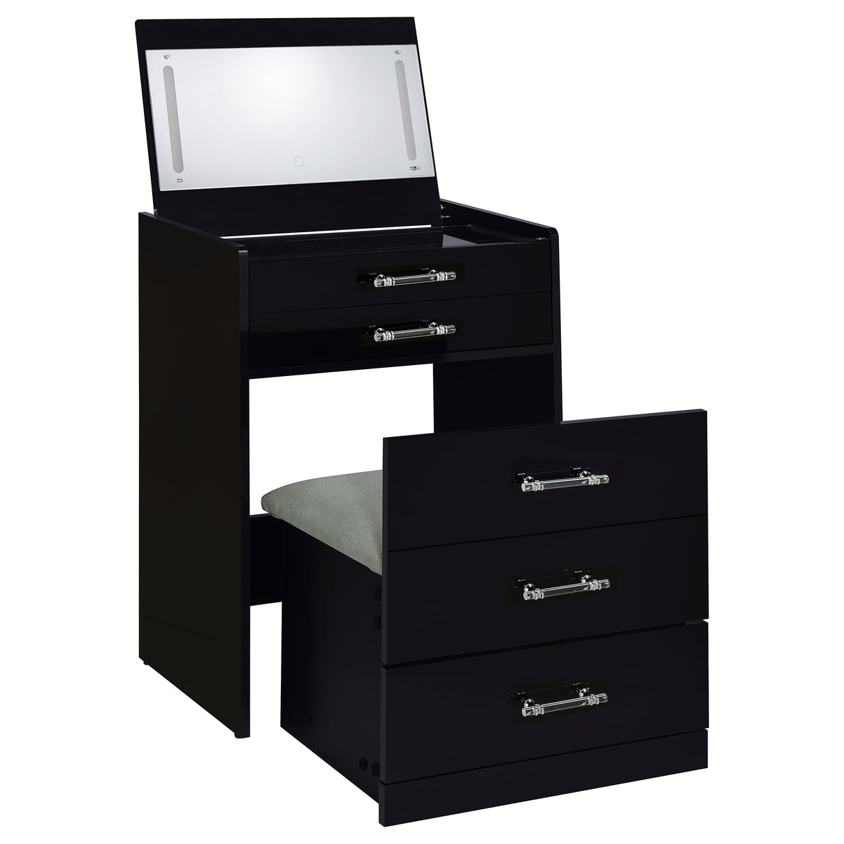 Danbury 3-Drawer Makeup Vanity and Stool Set, Black High Gloss