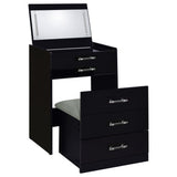Danbury 3-Drawer Makeup Vanity and Stool Set, Black High Gloss