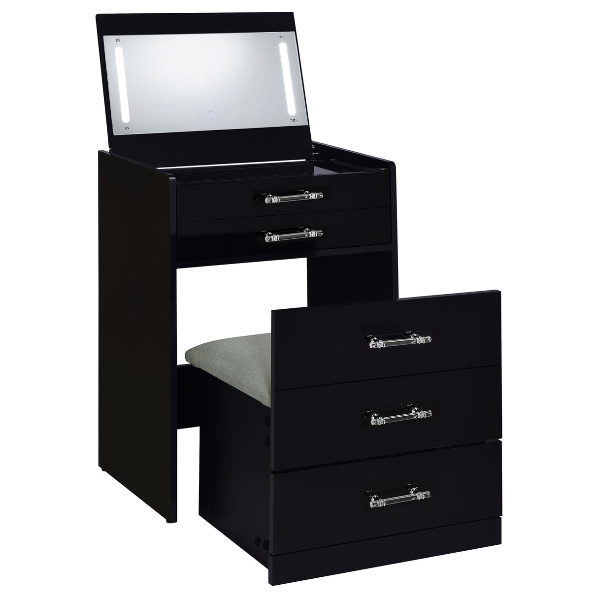 Danbury 3-Drawer Makeup Vanity and Stool Set, Black High Gloss