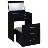 Danbury 3-Drawer Makeup Vanity and Stool Set, Black High Gloss