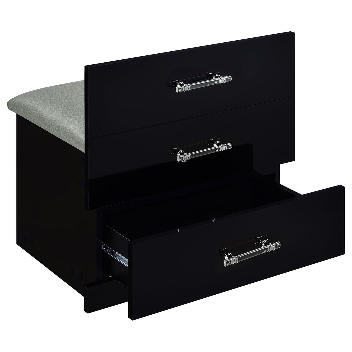 Danbury 3-Drawer Makeup Vanity and Stool Set, Black High Gloss