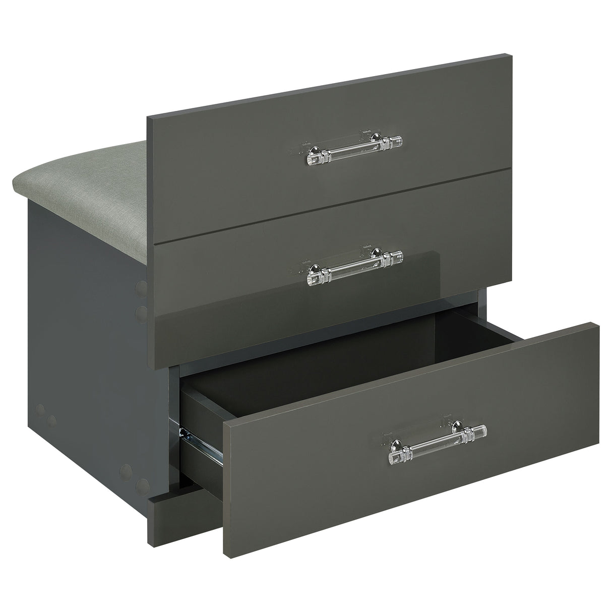 Danbury 3-Drawer Makeup Vanity and Stool Set, Grey High Gloss