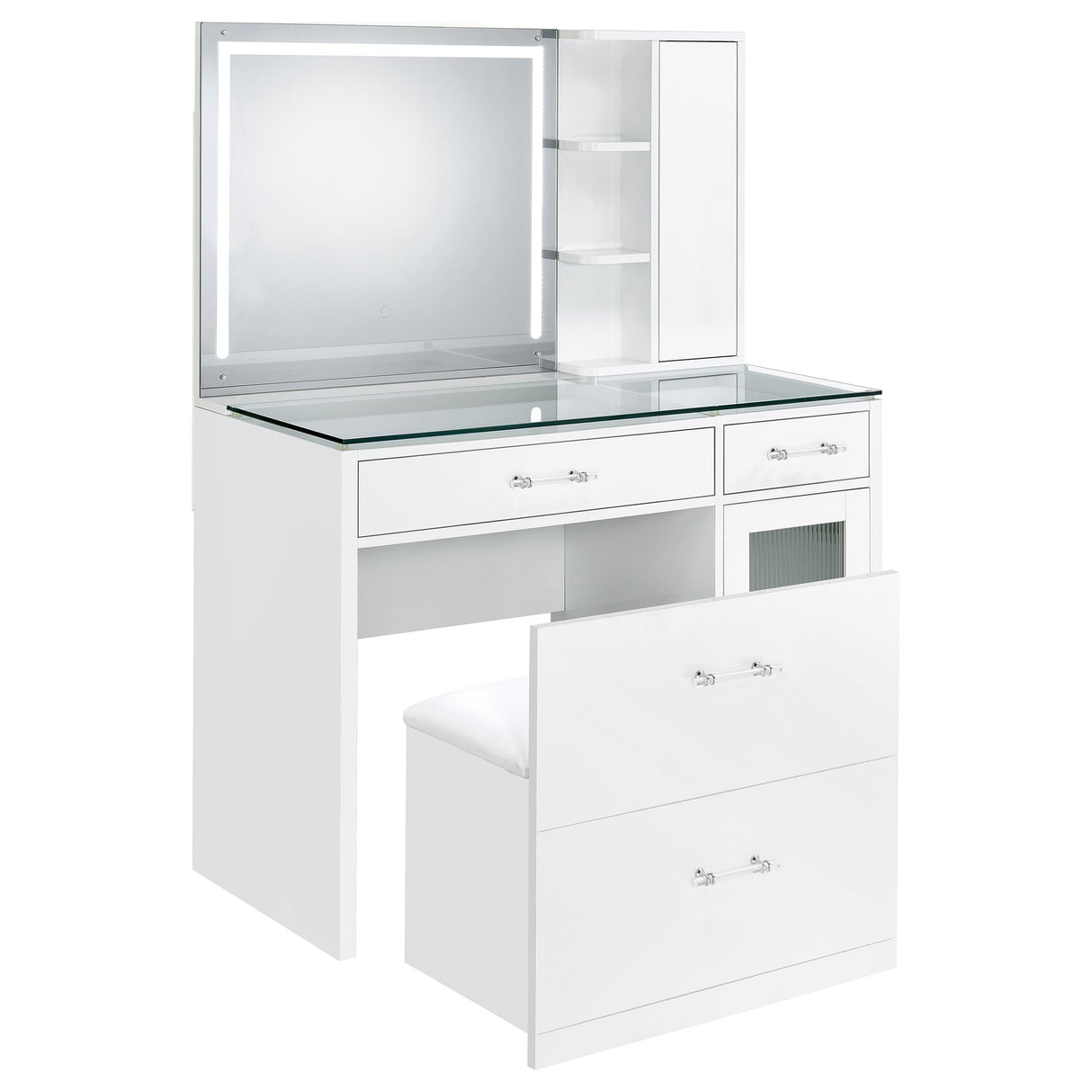 Flora 2-Drawer Vanity Set with LED Mirror, White High Gloss