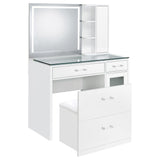 Flora 2-Drawer Vanity Set with LED Mirror, White High Gloss