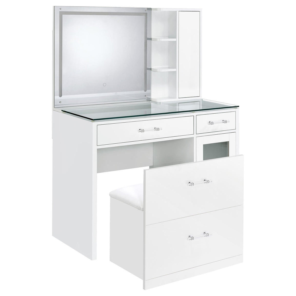 Flora 2-Drawer Vanity Set with LED Mirror, White High Gloss