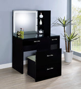 Flora 2-Drawer Vanity Set with LED Mirror - Black High Gloss