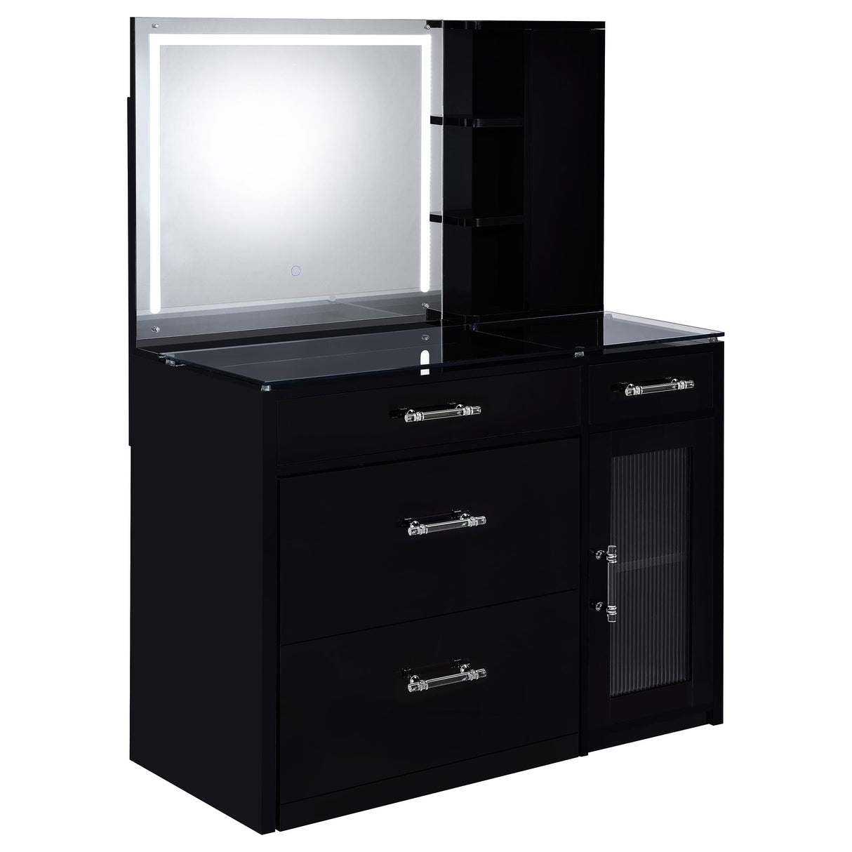 Flora 2-Drawer Vanity Set with LED Mirror - Black High Gloss