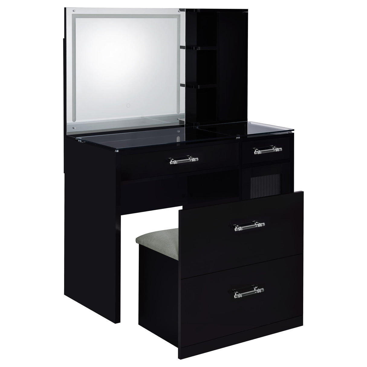 Flora 2-Drawer Vanity Set with LED Mirror - Black High Gloss