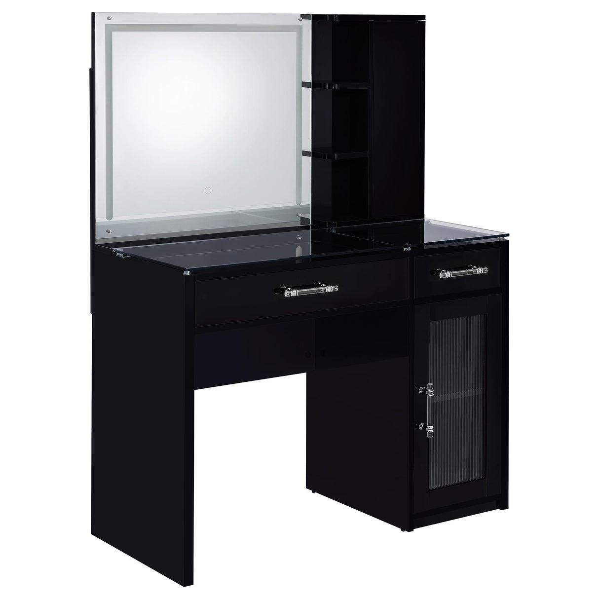 Flora 2-Drawer Vanity Set with LED Mirror - Black High Gloss